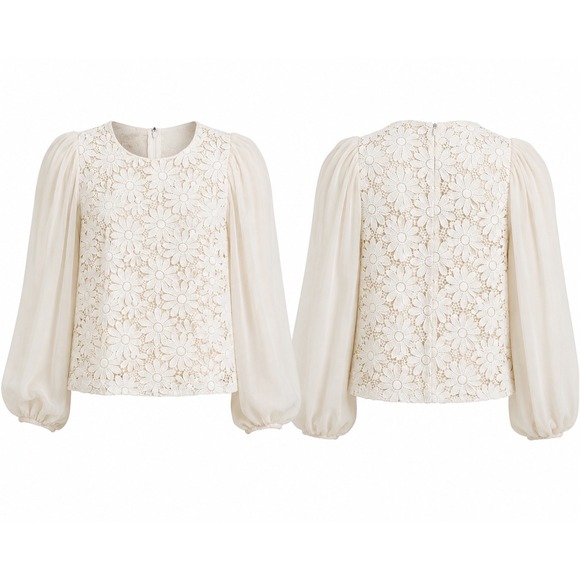 Giambattista Valli Tops - Giambattista Valli Archival Lace Silk Balloon Sleeve Blouse Italy 40 XS Ivory